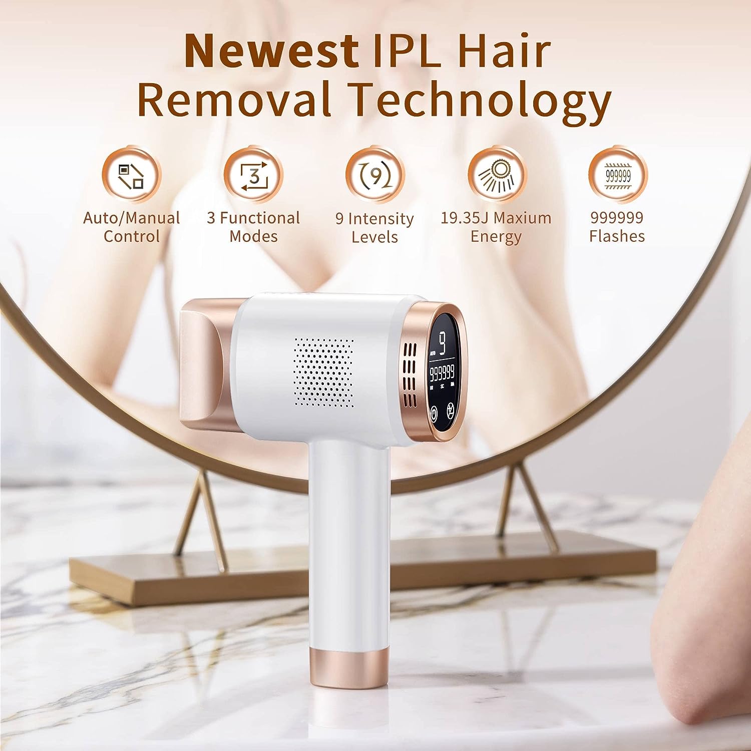 IPL At-Home Hair Removal for Women And Men, Aopvui Laser Permanent Hair Removal Device for Face Arm Leg Back Whole Body Use