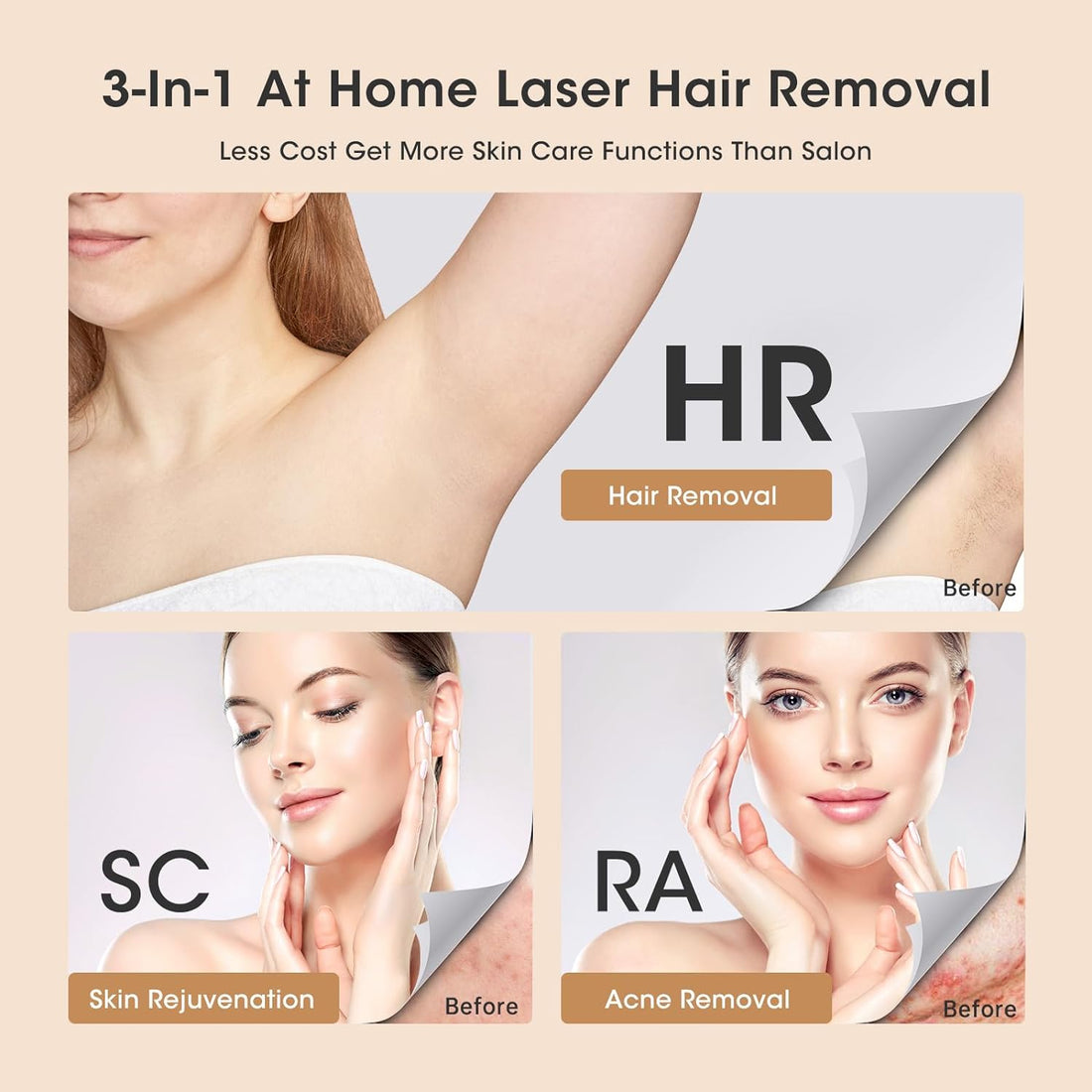 Laser Hair Removal for Women Permanent, IPL Hair Removal Device with Painless Ice Cooling, HR SC RA Functions, 9 Levels, 2 Modes, 999900 Flashes IPL Laser Hair Removal Kit with Shaver, Goggles